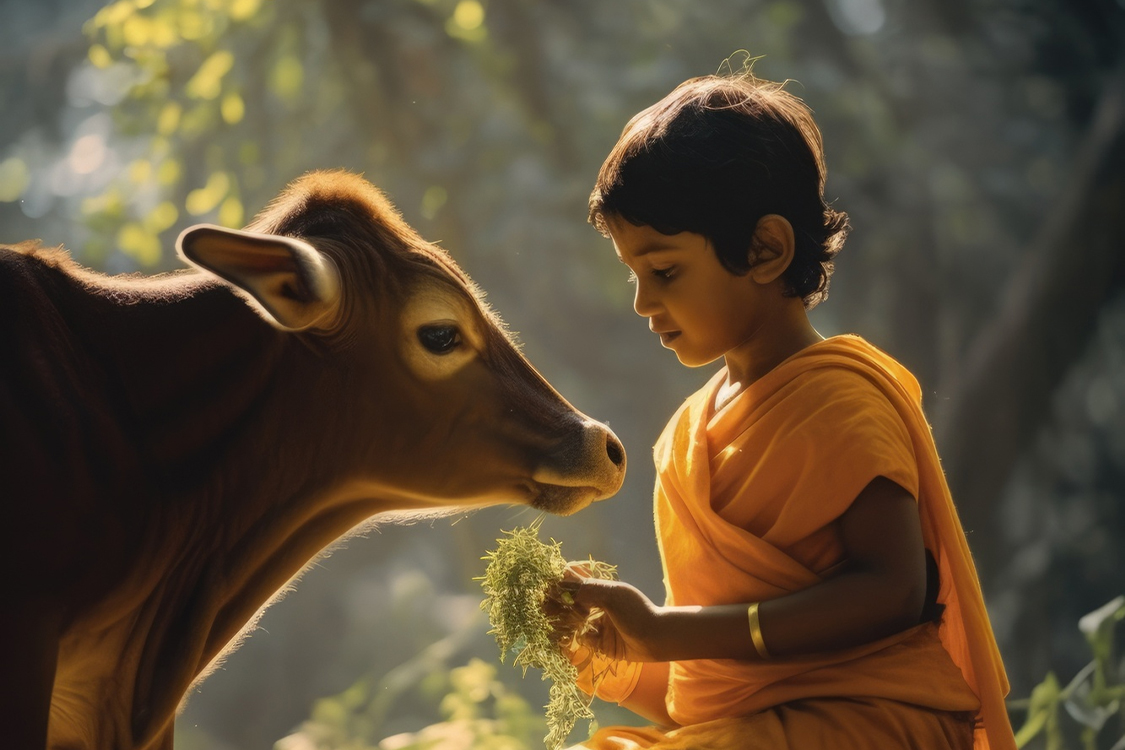 A gathering at the Gaushala on a festival day